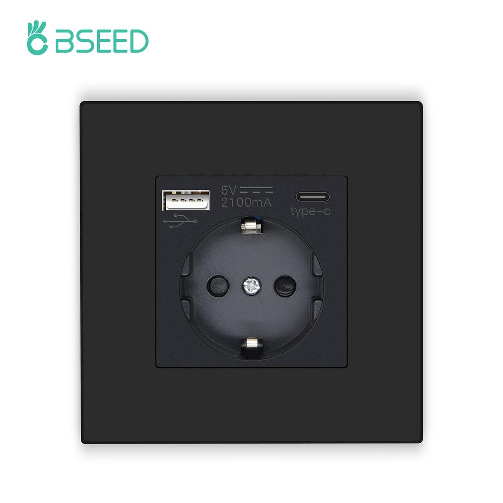 BSEED Einzelne EU-Wandsteckdose Doppel-USB-Steckdosen Typ C Dreifache Steckdosen Vier Steckdosen USB-C-Anschluss 2,1A Kunststoffrahmen