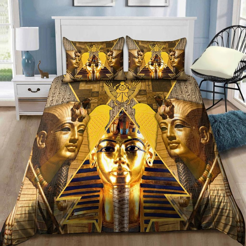 Égypte Antique Anubis Housse de Couette Ensemble Symbole Égyptien Culture Ensembles de Literie Vintage Pharaon Pyramide Boho Tribal Housse de Couette Queen