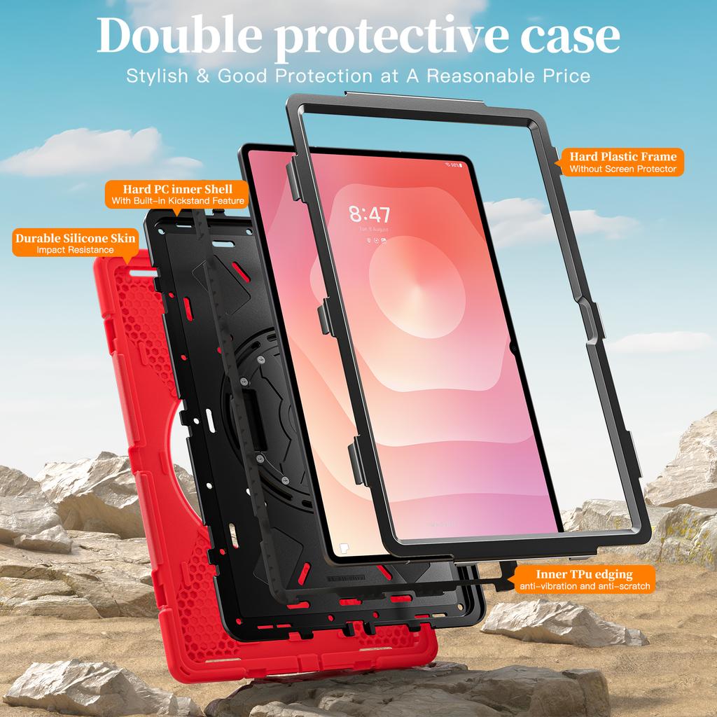 Heavy Duty Case for Samsung Galaxy Tab S11 Ultra 2025 14.6" SM-X930 SM-X936 360 Rotating Stand Rugged Cover with Shoulder Strap