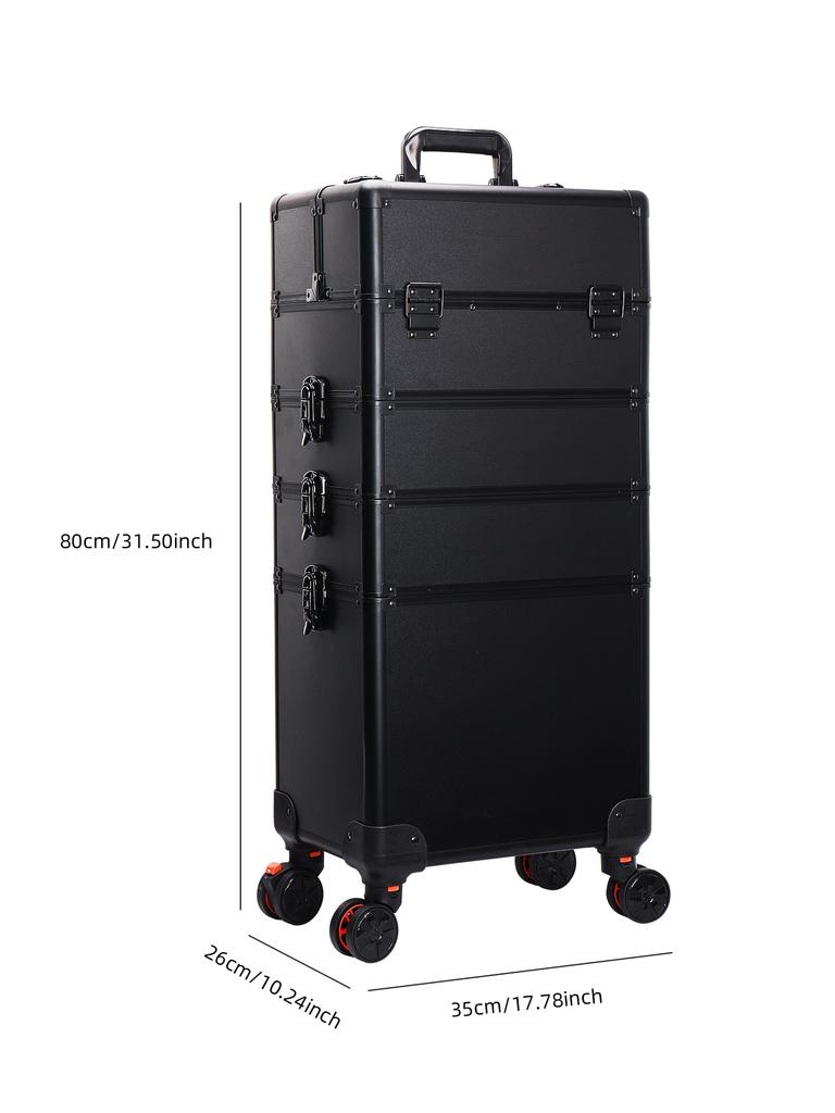 4 In 1 Professional Makeup Train Case Aluminum Rolling Cosmetic Case On Wheels Artist Makeup Organizer Storage with Trays