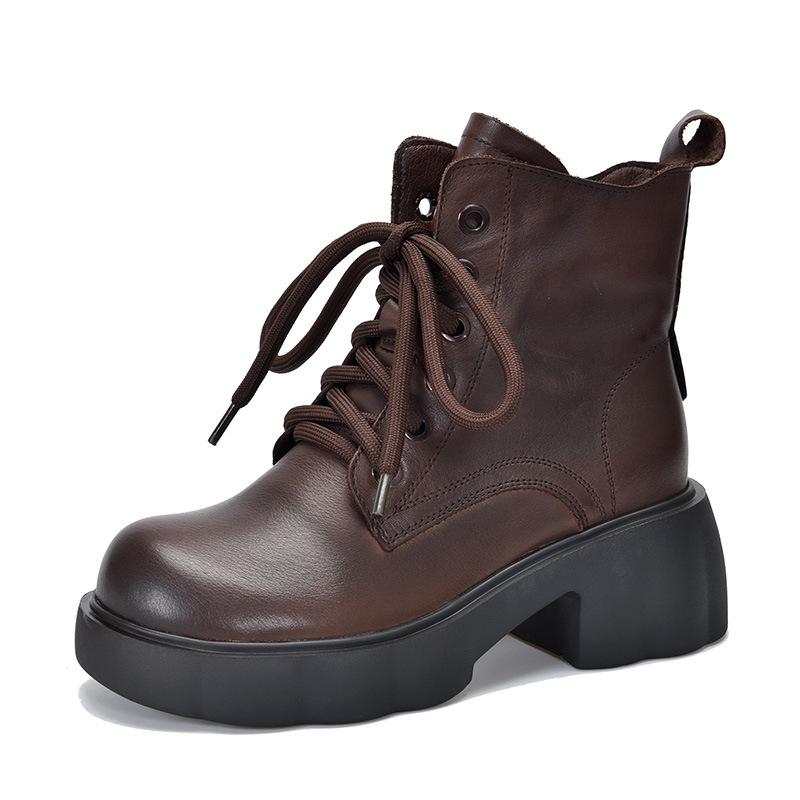 Ботинки из натуральной кожи и хлопка с плюшевым утеплителем Ботинки Martin для женщин осенне-зимние полусапожки в стиле ретро на толстой подошве для детей 35 6797₽