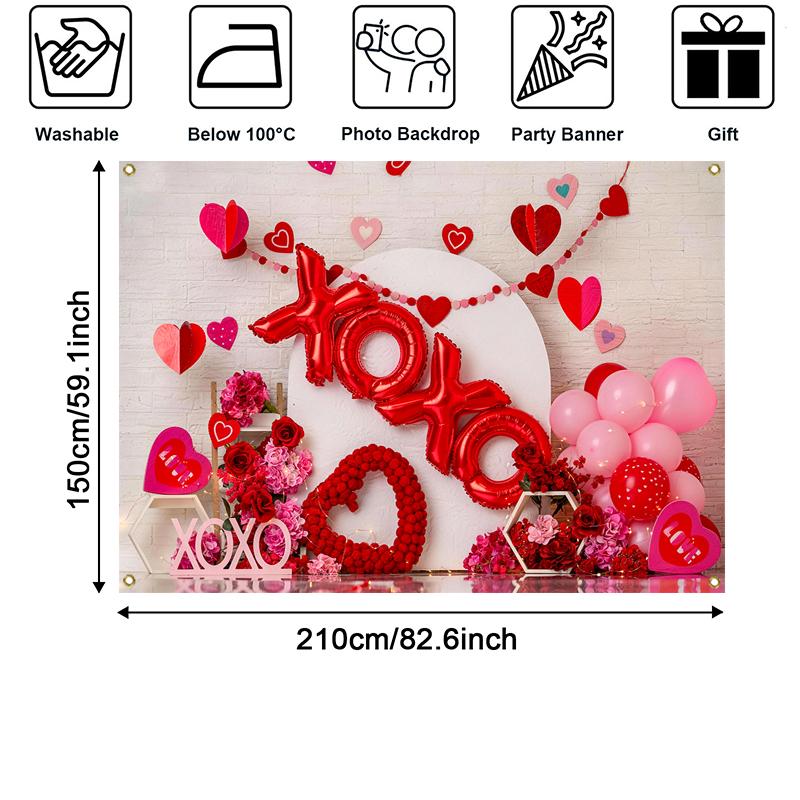 LS XOXO Love Balloon Background for Valentine's Day Red Rose Wall Backdrop Decor Girl Birthday Wedding Party Photozone Studio
