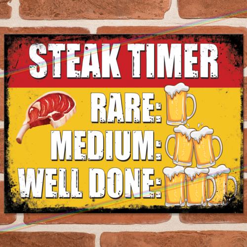 

STEAK TIMER Funny Metal Signs Mancave Pub Shed Bar Cave Garage Food Tin Sign UKAluminum 20x30cm（7.8x11.8inch）