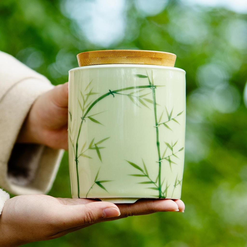 Elegant Green Tea Cloth Bag and Ceramic Can Packaging - Longjing, Biluochun, Maojian, Maofeng Styles