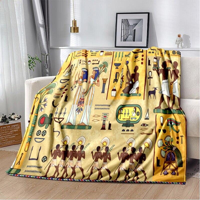 Ancient Egyptian Symbols Digital-printed Polyester Bedroom Velvet Flannel Cover Blanket Fleece Soft Sofa Cover Blankets for Beds