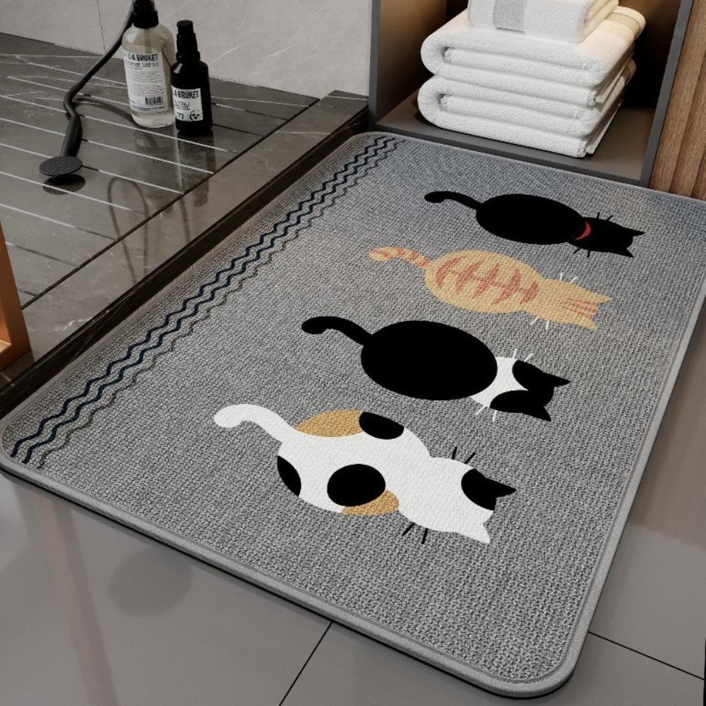 Flax Cat Door Mat Cartoon Kitchen Mat Durable Entrance Doormat  Laundry Room