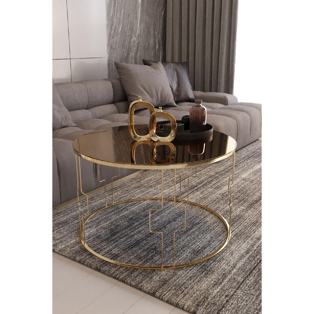 Armoni Coffee Table Square Wire Gold Leg Bronze Mirrored