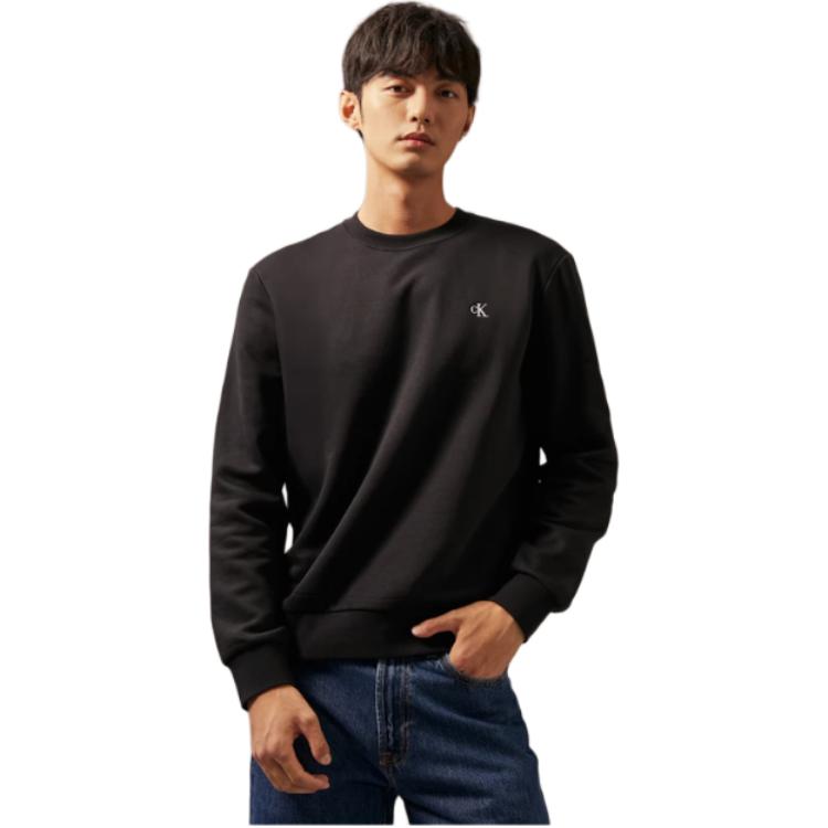 Calvin Klein Solid Color Embroidered Letter Casual Round Neck Long Sleeve Sweatshirt Men Tops Space-Black 40QM430-BAE