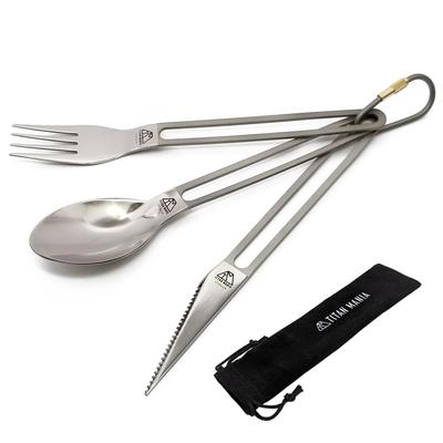 TITAN MANIA Cutlery Set Titanium Spoon Fork Knife Lightweight Durable Compact Cookware Camping Solo Camping Outdoor Equipment Camping Equipment