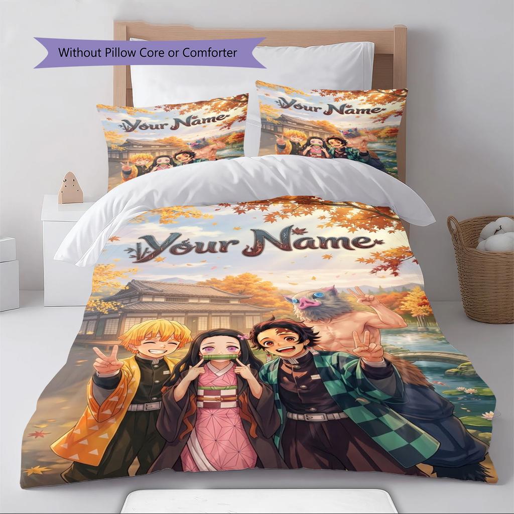 Name Custom Demon Slayer Pattern Bedding Set Quilt Cover Pillowcase Home Decor Gift (1 * duvet cover + 2 * pillowcase, without core)