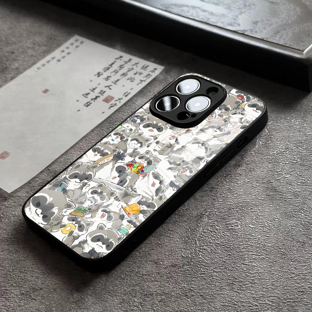 Raccoon Cute Phone Case For IPhone 17 Pro Max 14 Pro 15 12 11 13 Mini X XR XS 16 Plus SE Glass Cover