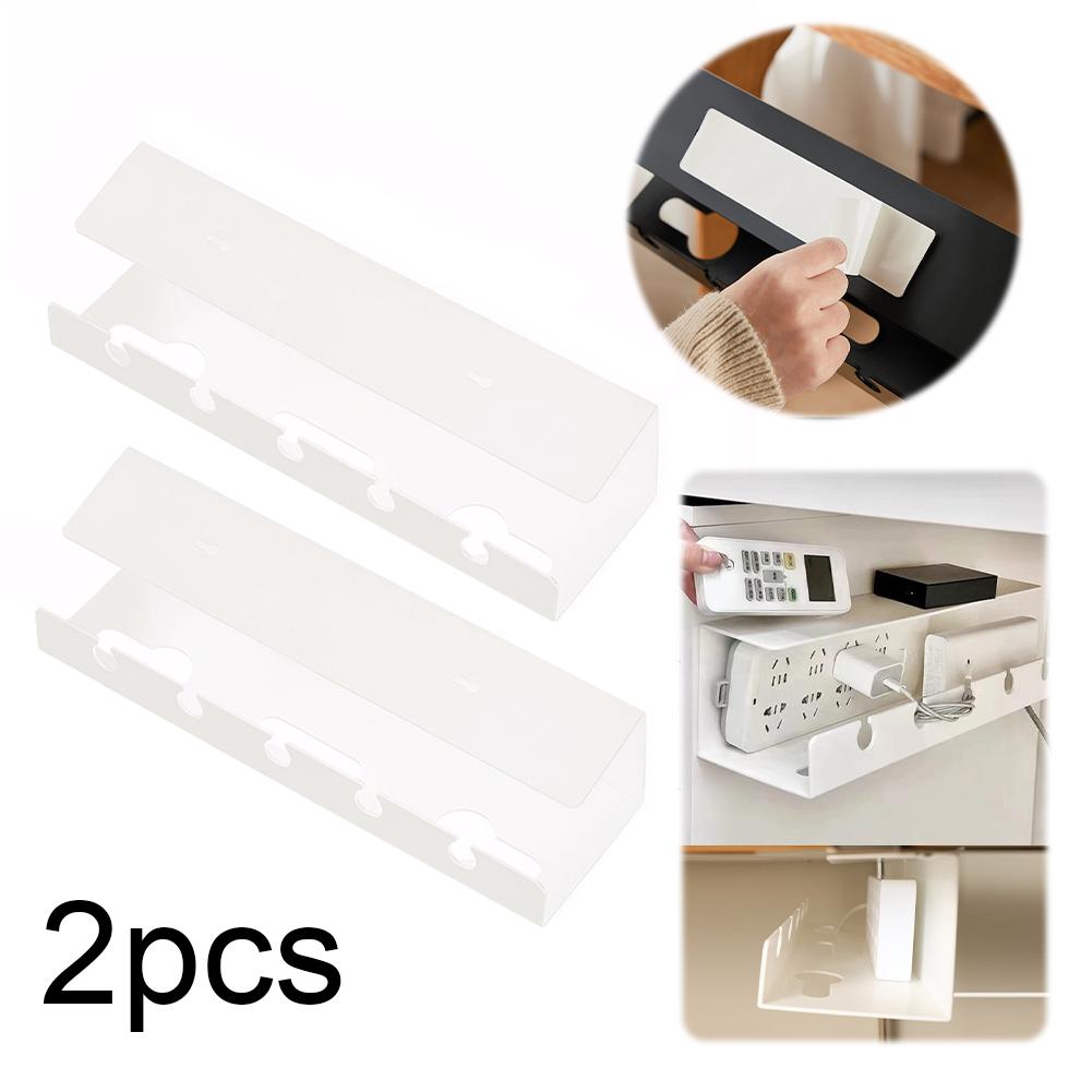 2Pcs Under Desk Cable Management Tray Self Adhesive Cable Storage Rack No Punching Cable Tray Basket for Power Strip Adapter