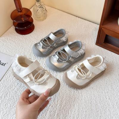 Kids Princess Shoes Back Lace Girls Casual Shoes Toes Capped 2025 New Children Flat Shoes Non-slip Sweet Hook&loop Soft Sole