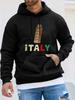 Hanorac unisex cu glugă și mâneci lungi Toamnă/Iarnă, ITALIA Turnul Înclinat din Pisa Marcaj Turistic Imprimeu Creativ cu Model Top Sport Fitness, Stil Călătorie Italian