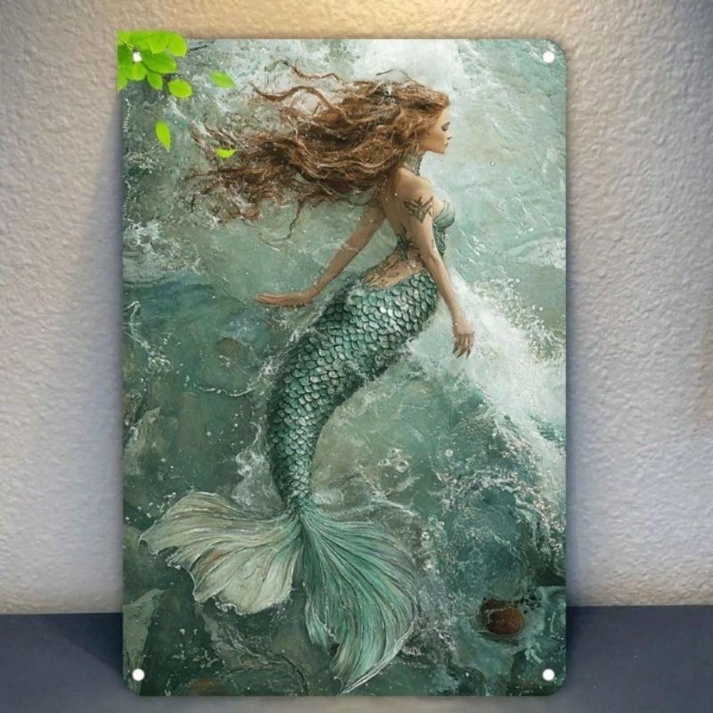 Mermaid Ocean Waves Metal Wall Art Cafe Decor Tin Sign Poster