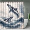 Watercolor Double Whale Breaching Illustration Shower Curtain 1Pc With 12 Hooks For Bathroom Home Decor Polyester 70.8X70.8 Inch