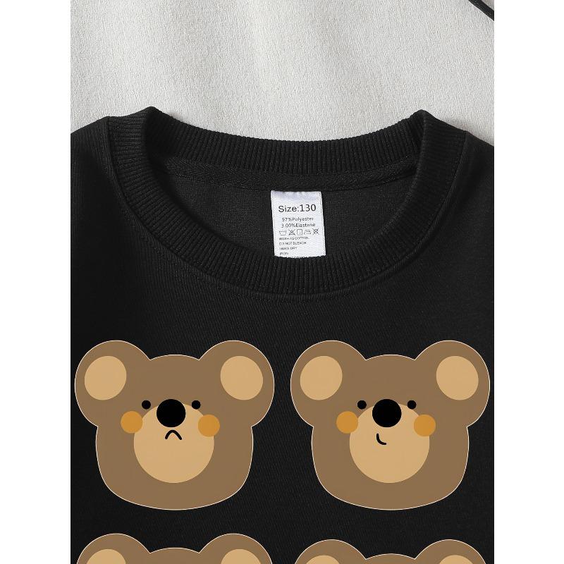 European Sizes Kids' Crewneck Sweatshirt Cute Bear Faces Pattern Print Design , Sportswear And Casual Wear, Soft And Comfortable, Children's Clothing
