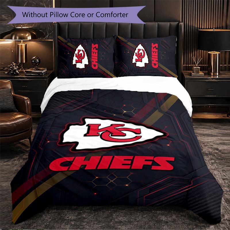 Set Biancheria da Letto in Microfibra con Fantasia Kansas City Chiefs 3 Pezzi Copripiumino Decorativo per Camera da Letto Uso Domestico