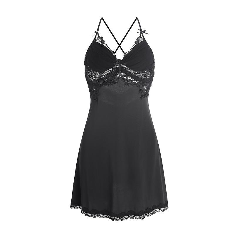 Satin Plus Chest Pad Pleated Mesh Small Chest Showing Large Satin Lace Nightdress Robe Loungewear Set