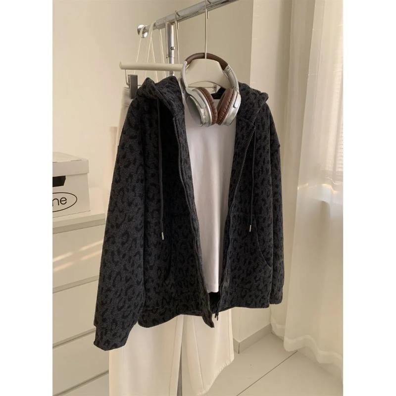 Coats for Women Jacket Autumn Winter Leopard Thickened Velvet Windbreaker Women Loose Casual Coat