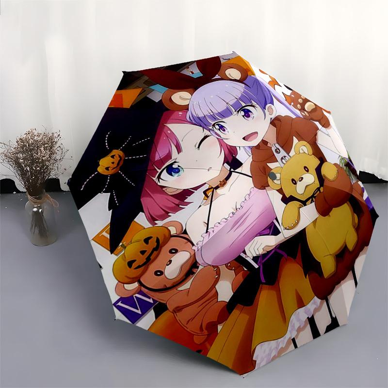 1pc Halloween Themed Outdoor Umbrella with Cute Anime Characters - Automatic Opening/Closing, Portable 3-Fold Design, 8-Rib Iron Frame - Perfect Gift