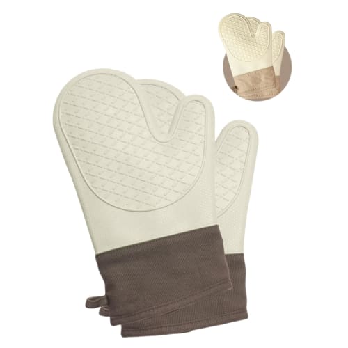 BBGS Heat-Resistant Oven Mitts, Pot Holders, Kitchen Mitts, Silicone, Stain-Resistant, Burn-Resistant, Non-Slip, Heat-Resistant up to 300C, Durable,