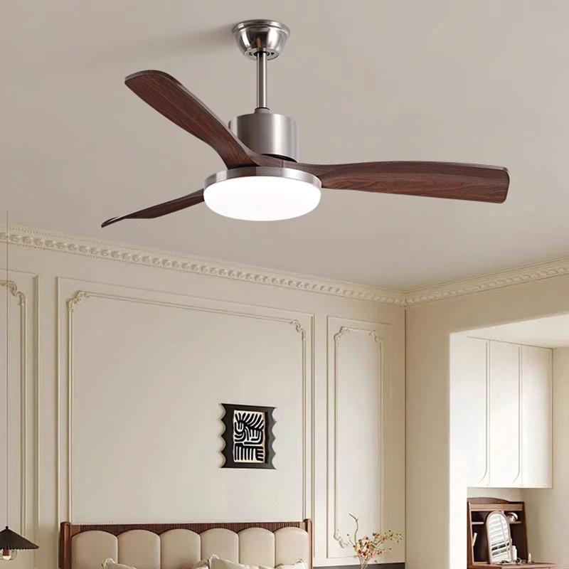 Wabi-Sabi Walnut Ceiling Fan with Full-Spectrum Light - Ideal for Chinese-Style Dining Rooms and Living Areas