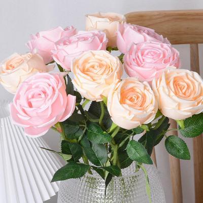 Flor de Rosa Artificial Grande Floração Rosa de Seda Falsa Flor de Rosa Falsa Realista Buquê de Rosa de Haste Longa com Folhas para Decoração de Casa Cozinha Festa Casamento