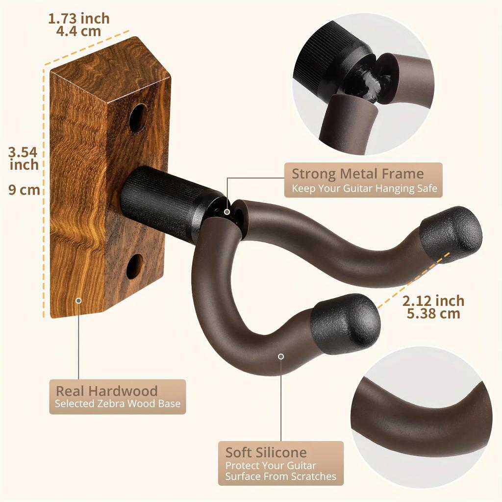Guitar Wall Hanger Mount with Rotatable Hook – Stylish Wood Base, Universal Fit for All Guitar Sizes, Space-Saving Display Stand