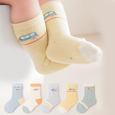 5 Pairs Newborn Socks Knit Soft Cotton Sock Kids Mid Tube Socks Car Cartoon Infant Toddler Socks for Boys Girls