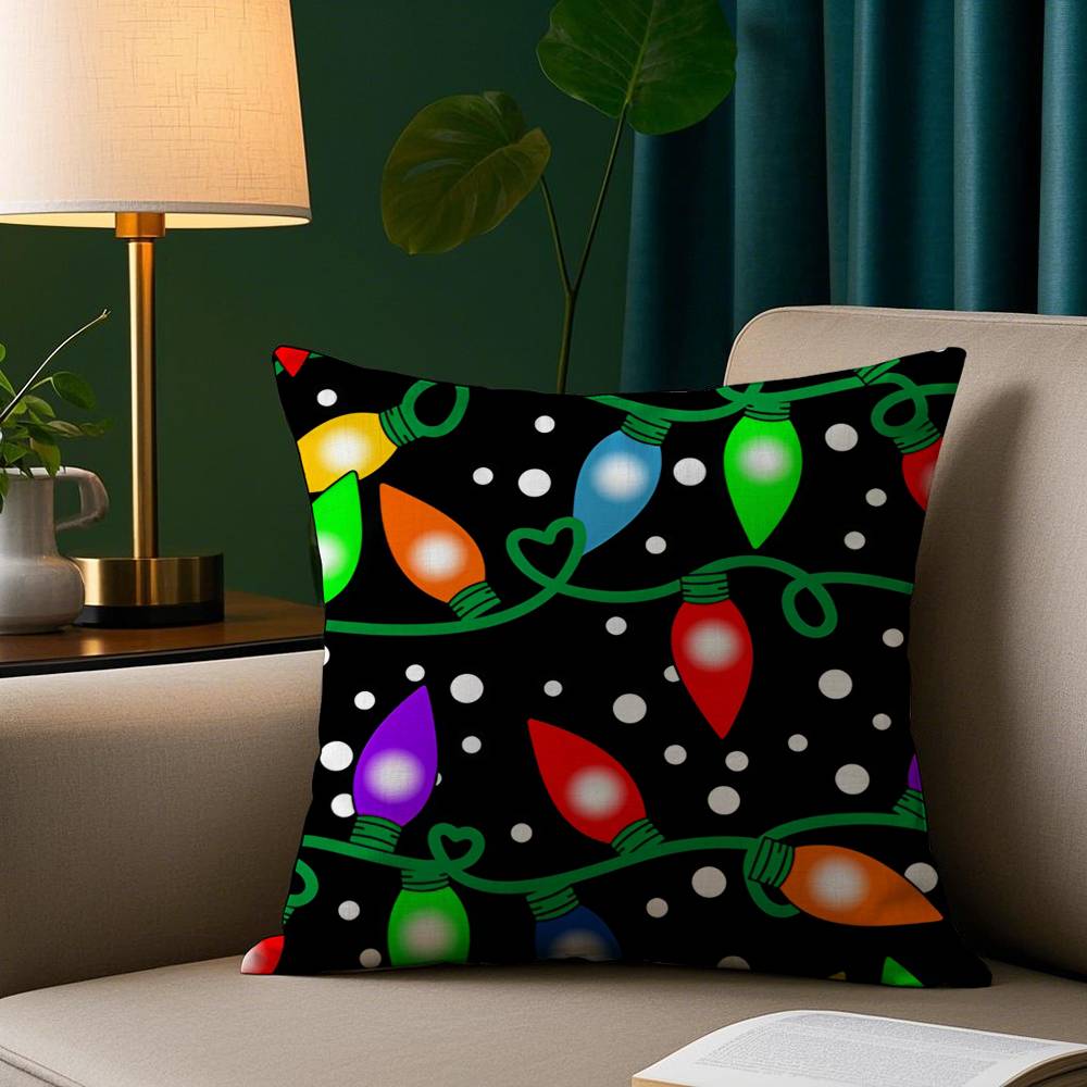 Christmas Lights Pillow Case Plush Fabric Soft Pillowcase Double Sided Print Cushion Cover Household Gifts