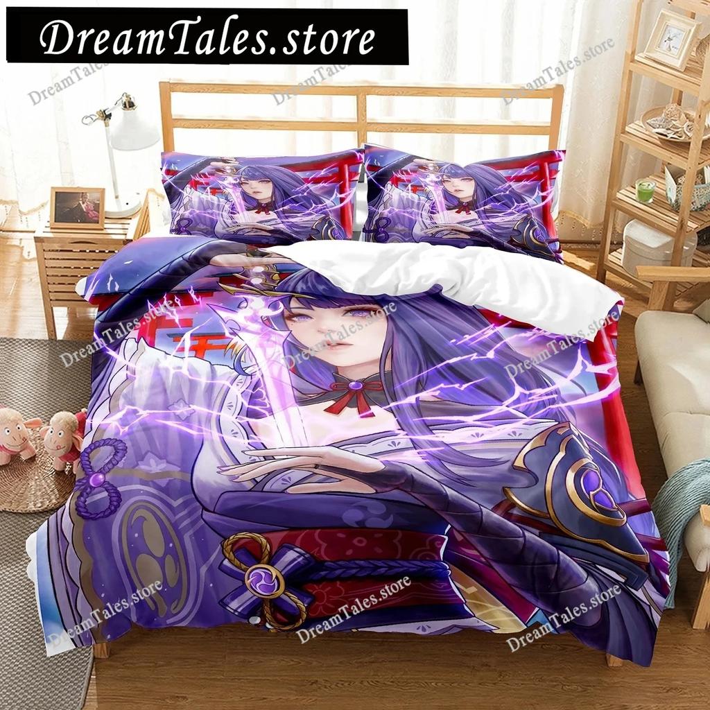 Genshin Impact Raiden Shogun 3D Printed Bedding Set Duvet Covers Pillowcases Comforter Bedding Set Bedclothes Duvet Cover741