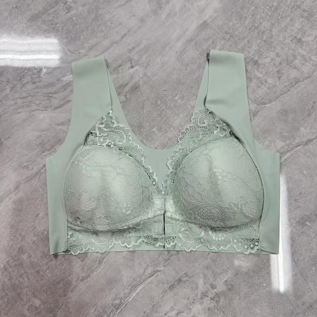 

Бесшовный тонкий бюстгальтер с кружевом спереди и застежкой на крючок - Сексуальный, без косточек, с эффектом пуш-ап, женский жилет. 3XL (80-90kg) зелёный