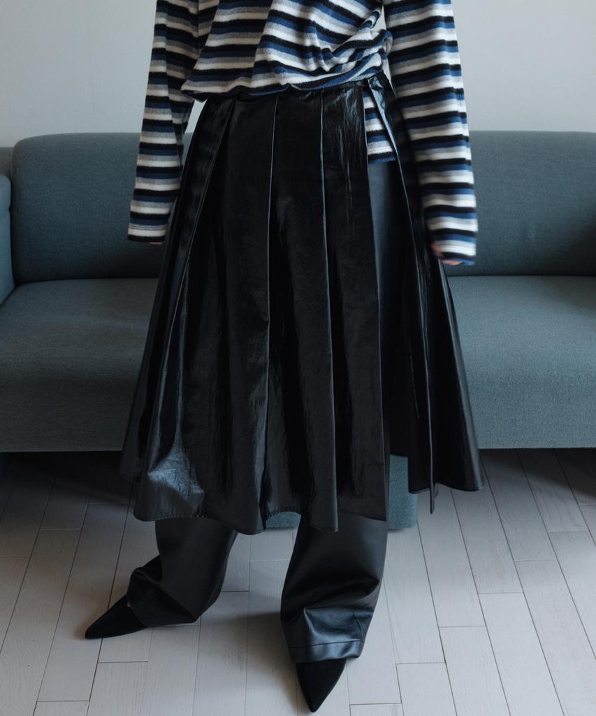 Obeodyupeulleeo Leather Layered Wrap Skirt_Coated Black