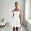 White French Lace-up Suspender Dress for Women's Summer New Waist Square Collar Short A-shaped Skirt with Elegant Temperament