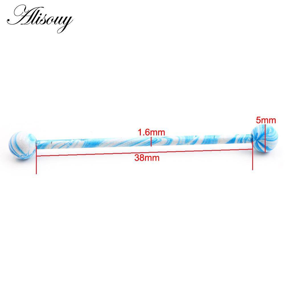 Alisouy 2PC Candy Backfarbe Edelstahl Kugel Ohrring Piercing Industrial Barbell Bar Gerüst Ohrknorpel Helix Schmuck