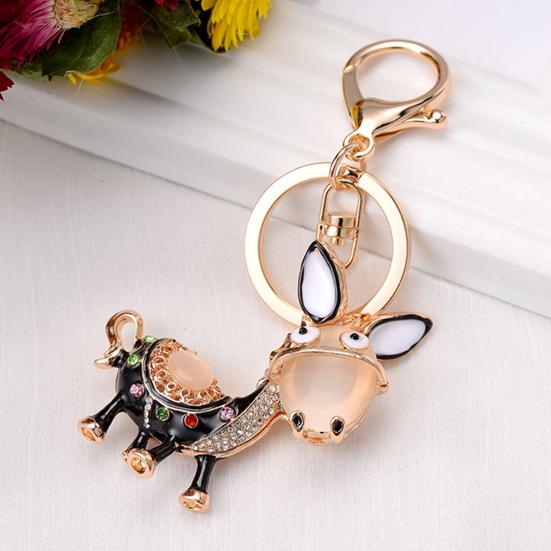 Keychain Sparkling Rhinestones Inlaid Donkey Design Keychain Pendant Enamel Oil Drip Process Smooth Edges Spring Buckle Key Holder Backpacks Accessory