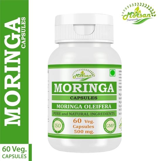 Morsan Nutraveda Moringa (Moringa Oleifera, Sahijan) | 60 X 500 Mg Veg Capsules | Enhances Energy Levels, Supports Immune Strength (Pack of 2)