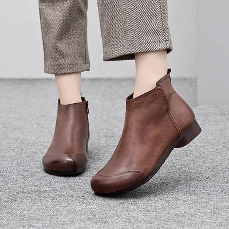 

Модные женские модные плоские одинарные ботинки Весенние новые с круглым носком Боковая молния Мягкая подошва Противоскользящие Износостойкие Короткие ботинки 35