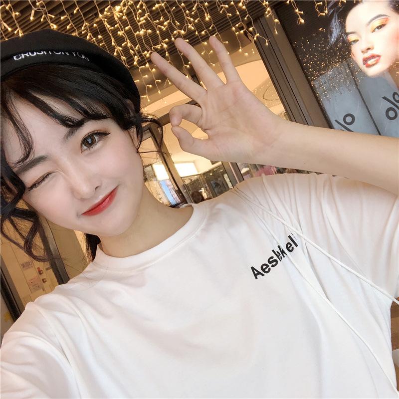 Spring and summer Korean version of the new Harajuku loose medium and long letter printing black large version short-sleeved T-shirt women ins