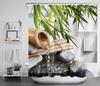Spa Zen Duschvorhang, Grünes Blatt Zen Stein Bambus Meditationsdesign Stoff Badezimmer Vorhang Set Grüne und Weiße Duschvorhänge