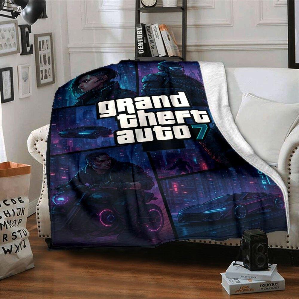 1ks Měkká flanelová deka Grand Theft Auto s designovým potiskem Útulná deka pro všechna roční období, ideální na pohovku, postel, do kanceláře