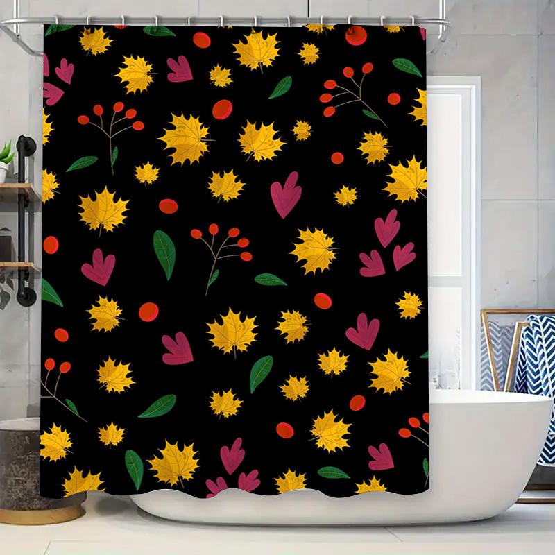 

Colorful Leaves Shower Curtain Fall Decor For Bathroom Black Background With Red Yellow Maple Leaf Patterns-180X180Cm Home Decor W60H190(CM)-1 Pcs