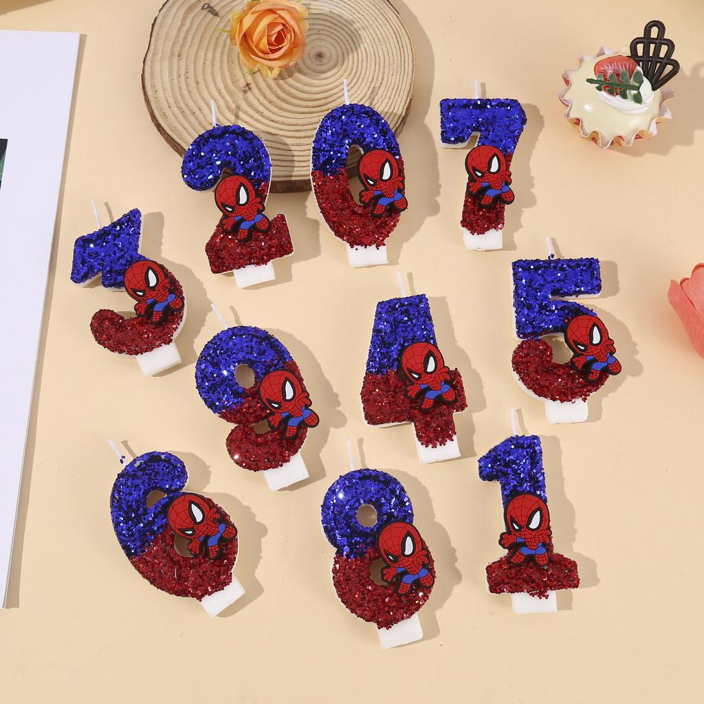Superhero SpiderMan Enjoyable Figure Candle Adorable Cartoon Print 0-9 Celebration Birth Date Candle Cake Decoration Children Celebration Present