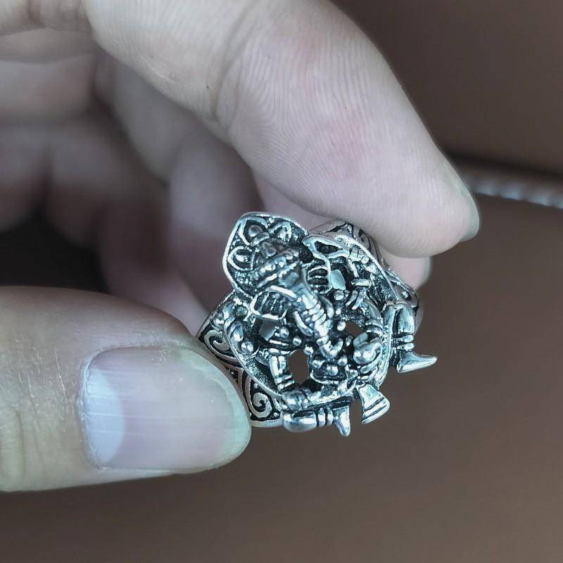 Adjustable Open Ring Men Women Sterling Elephant God Design Retro Geometric Jewelry Vintage Style