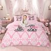Homewish Girls Pink Duvet Cover Set Leopard Print Initial Bedding Set Bohemian Paisley Bowknot Comforter Cover Set