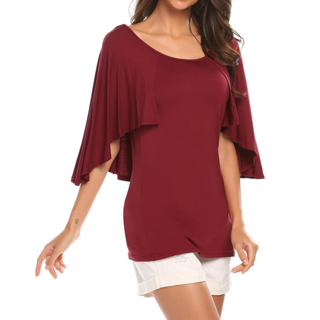 

Женская блузка с оборками, плиссировкой, круглым вырезом, короткими рукавами, однотонная l