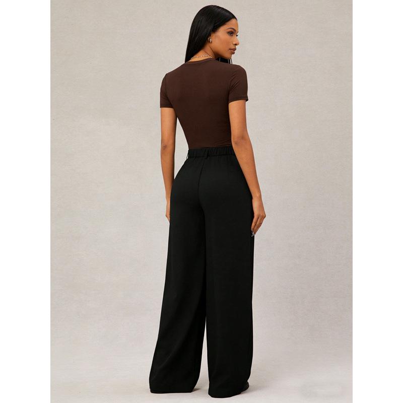 In-Stock Women's Casual Pleated High Waist Wide-Leg Long Pants for Spring and Autumn Fashion.