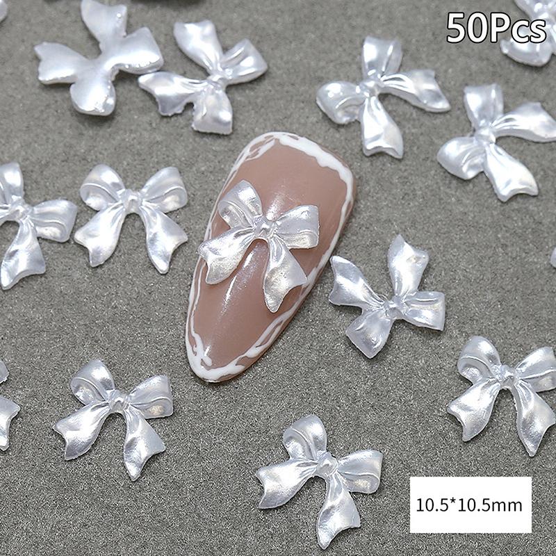 

50 шт. Белые ленточные детали Ленточные украшения для нейл-шармов Плоская задняя часть Фигурки для ногтей Бант Смола для DIY Шармы Маникюрные аксессуары
