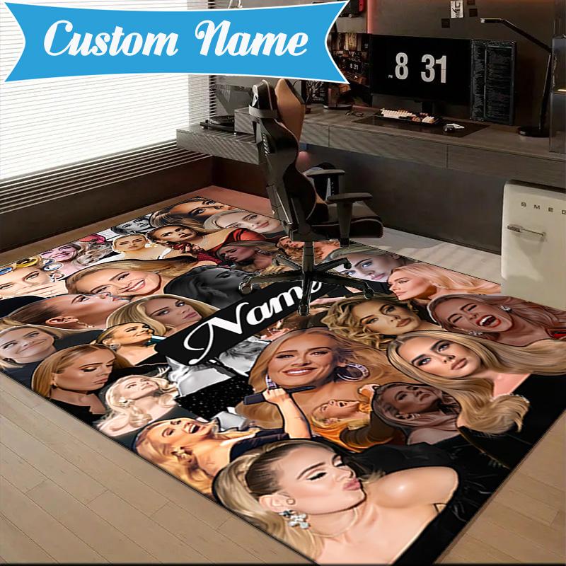 Custom Name Vibes Music Adele Rug Game Carpet, Floor Mat for Bedroom Living Room Entryway Rug, Home Decor Idea Gift for Christmas birthday